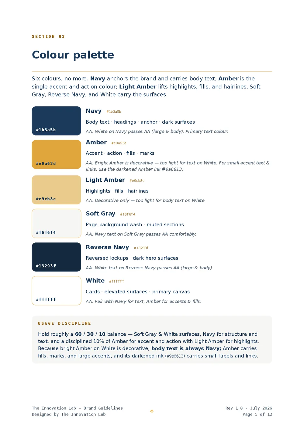 Brand guidelines colour palette page