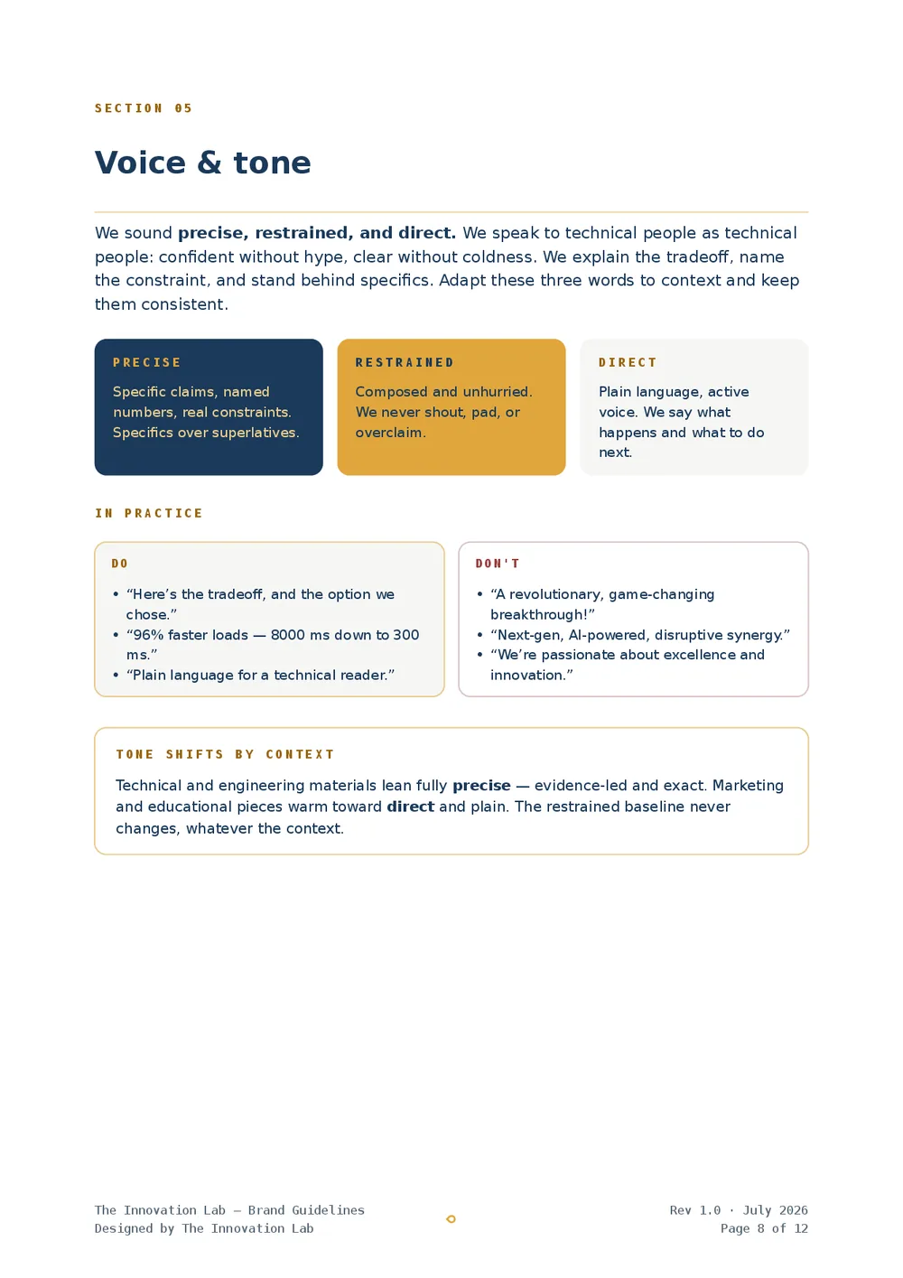 Brand guidelines voice and tone page